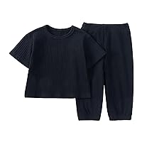 Designer Kids Clothes Newborn Baby Boy Girl Clothes Solid Cotton Short Sleeve Knitted Ribbed Shirt (Black, 12-24 Months)
