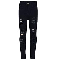 A2Z 4 Kids Girls Denim Ripped Jeans Jet Black Comfort Skinny Stretch Jeans Lightweight Cotton Denim Pants Age 3-14 Years