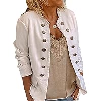 Women Casual Slim Fit Stand Collar Cotton Linen Open Front Jacket