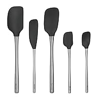 5-Piece Spatula Stainless Steel & Silicone Utensil Set (Black): Spatula, Spoonula, Jar Scraper, Mini Spatula, and Mini Spoonula