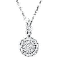 10K White Gold Diamond Circle Flower Necklace Pendant 1/3 Ctw.