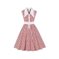 Women's Stripes Print Vintage Button Down Shirt Dress