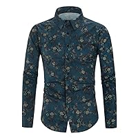 Men' Long-Sleeved Shirt Lapel - Retro Cotton Polyester Blended Flowers Slim Male for Casual