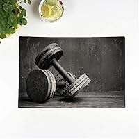 Set of 4 Placemats Gym Old Dumbbells Bw Workout Weightlift Free Training Power 12.5x17 Inch Non-Slip Washable Place Mats for Dinner Parties Decor Kitchen Table