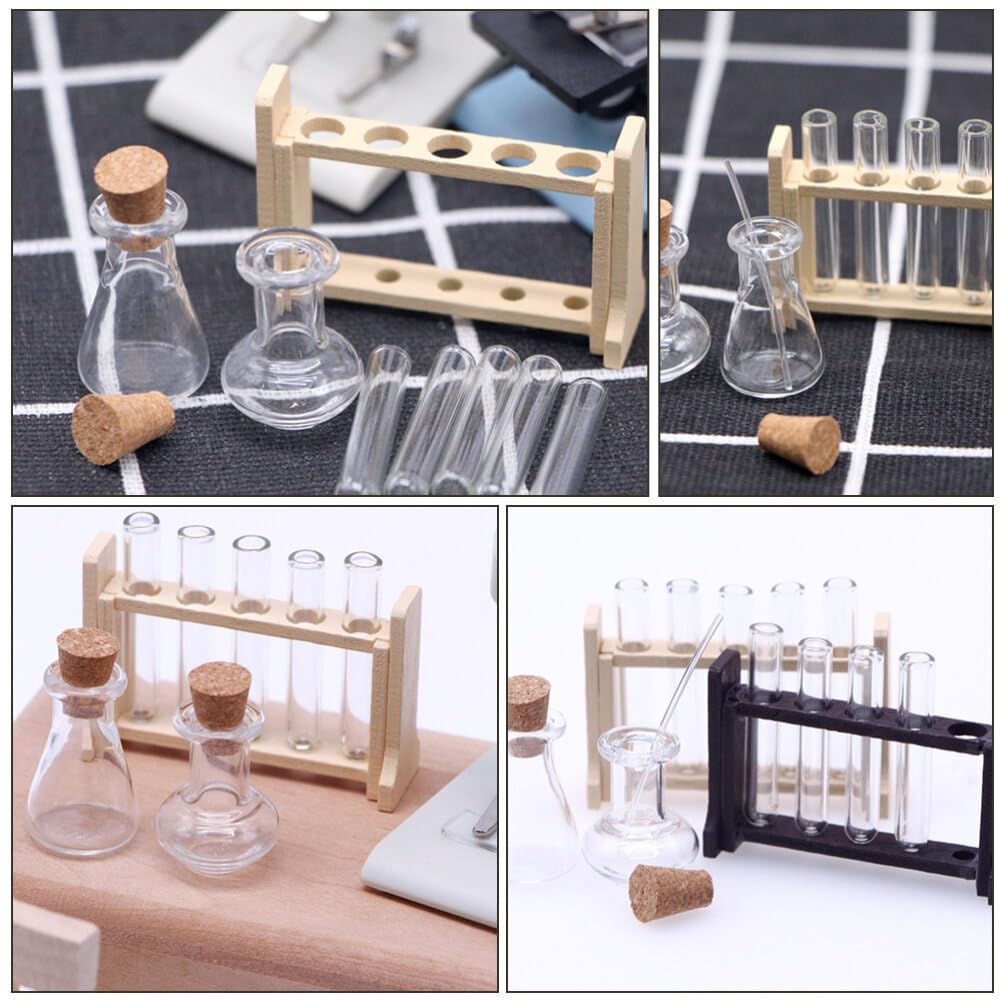 ERINGOGO 2 Sets Dollhouse Science Tube Rack Mini Glass Test Tube Set 1/12 Miniature Test Tube Kit Micro Landscape Experiment for Dollhouse Science Lab Decorations