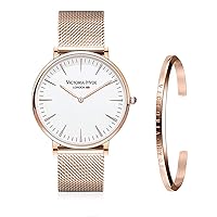 Victoria Hyde Women's Watch Set, Mesh Strap, Stainless Steel Bangle / Cuff, Silver / Rose Gold