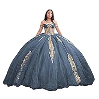 Youjiayi Sparkly Off Shoulder Quinceanera Dresses Puffy Tulle Sweet 16 Dress with Train Lace Beaded Prom Dresses Ball Gown