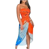 Firzero Womens Off Shoulder Dress High Waist Side Split Long Dress Flowy a Line Tiered Maxi Dress Ruched Bodycon Club Dress