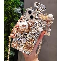 Black Perfume Bottle Case for iPhone 13 Pro Max Case 6.7 inch,Women Girls Style Cute Luxury Diamond Rhinestone Cover with Lanyard Strap Chain Compatible with iPhone 13 Pro Max (E)