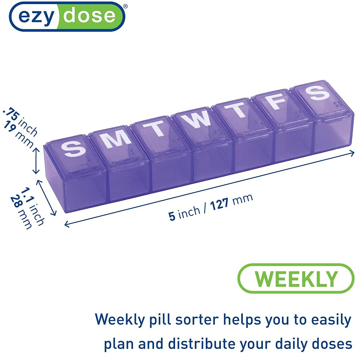 EZY DOSE Weekly (7-Day) Pill Organizer, Vitamin Case, and Medicine Box, Medium Compartments, Color May Vary