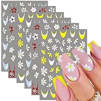 6Sheets Flower Nail Art Stickers Decals Exquisite French Floral Nail Art Supplies 3D Self-Adhesive Colorful Flowers Daisy Cherry Blossoms Nail Design Sticker for Woman Nail Art Manicure Tip Decoration