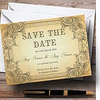 Typography Vintage Brown Postcard Personalized Wedding Save The Date Cards