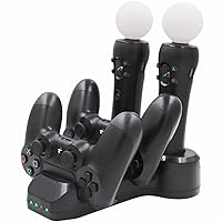 TNP PS Move & PS 4 DualShock Wireless Controller Charge Charging Station - 4X Quad Port Charging Dock Cradle Stand Storage Accessory for PSVR Sony Playstation 4 Console [Playstation 4]