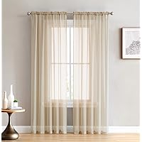 HLC.ME Antique Taupe Sheer Voile Window Treatment Rod Pocket Curtain Panels for Bedroom and Living Room (54 x 84 inches Long, Set of 2)