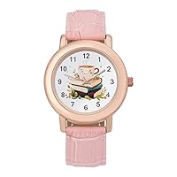 Coffee and Books Women's Watches Classic Quartz Watch with Leather Strap Easy to Read Wrist Watch