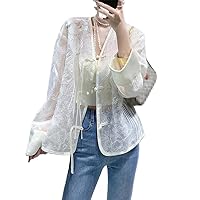 Spring Summer Top Chinese Retro Embroidery Elegant Lady Silk Blouse Female