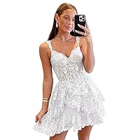 Off The Shoulder Tiered Lace Homecoming Dresses 2024 Short Sparkly Tulle Corset Prom Dress Formal Cocktail Party Gowns