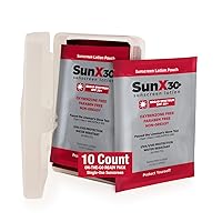 Sun X 30+ Travel Sunscreen Packets (0.25 Fl Oz.) with Carrying Case - Pack of 10 SPF 30 Paraben, Oxybenzone, & White Cast Free Travel Size Sunscreen Packets - Water & Sweat Resistant Up To 80 Minutes