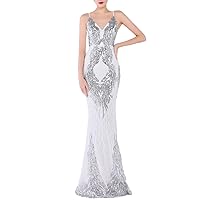 Azuki Elegant Strappy Sequin Mermaid Maxi Dress for Women Patterned Floor-Length Evening Party Gown