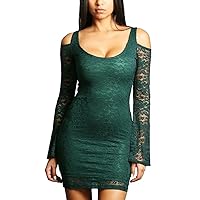 Long Sleeve Cold Shoulder Lace Mini in Green