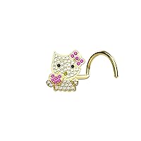 2mm CZ Diamond Stone 14k Gold Plated Cat Nose Stud 925 Sterling Silver Handmade Nose Ring