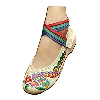 Women and Ladies' The Phoenix Embroidery Casual Mary Jane Shoesl (7.5 US, Beige)