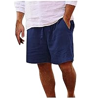 HAYKMTRU Mens Summer Cotton Linen Shorts Lightweight Baggy Beach Short Casual Drawstring Elastic Waist Solid Gym Walk Shorts
