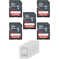 SanDisk 64GB (5 Pack) Ultra SDXC UHS-I Class 10 Memory Card 100MB/s Full HD, SD Camera Card SDSDUNR-064G-GN3IN Bundle with (5) GoRAM Plastic Cases
