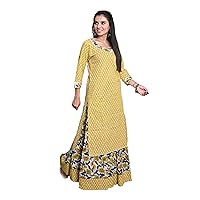 Multi Hand block bagru printed jaipur Kurti & 5.5 mtrs flair skirt Set Indian Woman Kurta 405w