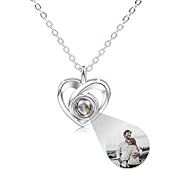 INBLUE Personalized Projection Picture Pendant 925 Sterling Silver Necklace Heart-Shaped Pendant Birthday Anniversary Jewelry Gifts for Her/Women/Mom/Girlfriend