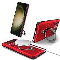 KONSAELR Case for Samsung Galaxy S24 Ultra/S24 Plus/S24, Heavy Duty Military Grade Shockproof Case with Invisible Stand [Compatible with MagSafe],Red,S24 Plus