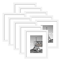 upsimples 8x10 Picture Frame Set of 10, Display Pictures 5x7 with Mat or 8x10 Without Mat, Multi Photo Frames Collage for Wall or Tabletop Display, White