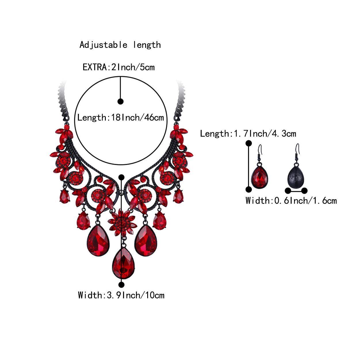 BriLove Women's Tribal Ethnic Crystal Chunky Statement Necklace Dangle Earrings Set