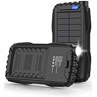 Solar Charger, Power Bank, 42800mAh Portable Charger Power Bank External Battery Pack 5V3.1A Qc 3.0 Fast Charger Built-in Super Bright Flashlight (Deep Black)
