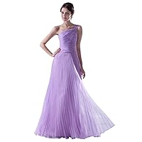 Lilac One Shoulder Crinkle Organza Bridesmaid Dress With Ruched Bodice