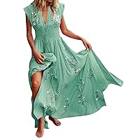 Sexy Maxi Dresses for Women 2024, Women V Neck Dress Short Sleeves Tummy Dress Floral Print Dress Summer Vacat