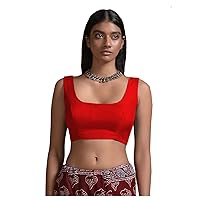 Women's Readymade Stitched Banglori Silk Red Blouse For Sarees Indian Designer Padded Choli Crop Top Plus Size