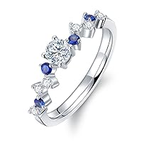 Unique Fashion Real Diamond and Natural Sapphire Gemstone Wedding Party Daily Wear 14K Solid White Gold Ring Set (0.314cttw, G-H Color, VS-SI1 Clarity)