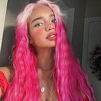 Sweet Baby Pink Roots to Vibrant Bright Pink Ombre Fluffy Curly Lace Front Synthetic Wig 26 inch VEDAR-817