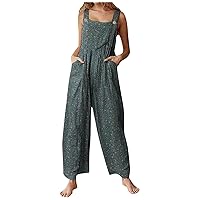 Jumpsuits for Women Linen Plus Size Printed Baggy Overalls Casual 2024 Trendy Summer Jumpers Rompers
