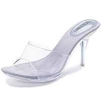 NBUUNBU Silver Clear Heels For Women Dress Shoes Transparent Strap Sexy Stilletos Heels Open Toe High Silver Heeled Sandals Pump Mules