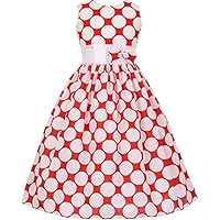 Little Girls Large Polka Dot Print Bow Accented Flowers Girls Dresses