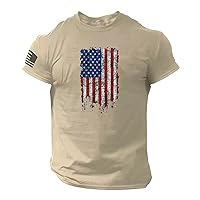 4th of July for Men Shirt Patriotic T-Shirts USA Flag Printed Graphic Short Sleeve Summer Casual Round Neck Top Gym Shirt