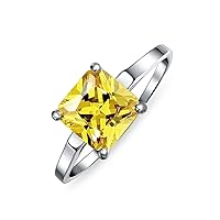 Bling Jewelry Classic Traditional 3-5CT Canary Yellow AAA CZ Brilliant Solitaire Asscher Cut or Princess Cut Engagement Ring For Women With Side Stone Baguette Band .925 Sterling Silver