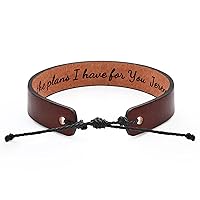 Leather Bracelets for Men Women Husband Boyfriend Father's Day Anniversary Birthday Christmas Gifts for Him Inspirational Religious Memorial Remembrance Message Adjustable Brown Bracelet Men Jewelry