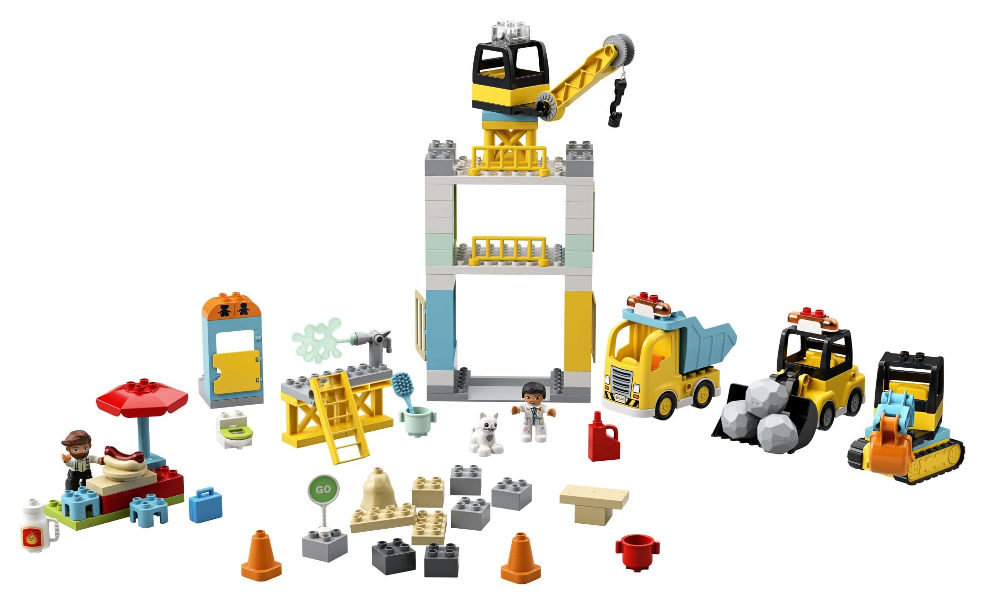 LEGO DUPLO Construction Tower Crane & Construction 10933 Creative Building Playset with Toy Vehicles; Build Fine Motor, Social and Emotional Skills; Gift for Toddlers (123 Pieces)