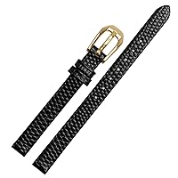 Lizard Print Cowhide Leather watchband for Ladies Replacement Watch White red Ultra-Thin Strap 6 8 10 12 14 16mm (Color : Black Gold Buckle, Size : 8mm)