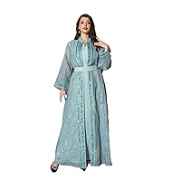 Muslim Indian Anarkali Suits for Woman Kuwaiti Dubai Party Gown Long Sleeve Belted Abaya Dresses
