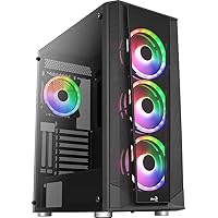 AeroCool Prism-G-BK-V1 Gaming PC ATX Mid Tower Case with Tempered Glass, USB3.0, Only 1 Black Fan Included. (Note: ARGB Fan and HUB are Sold Separately)