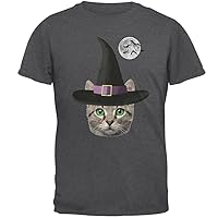 Halloween Funny Cat Witch Dark Heather Adult T-Shirt